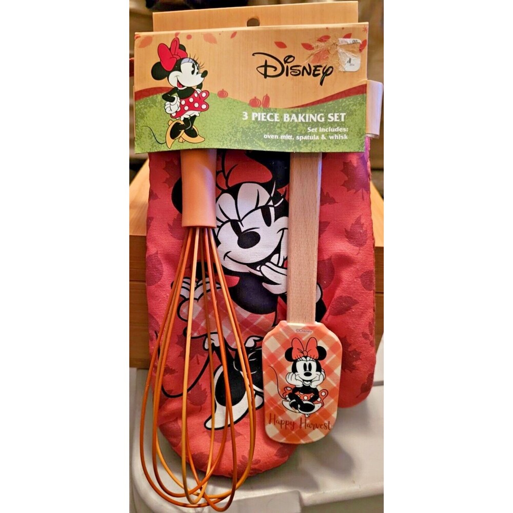 Disney Mickey Mouse 3pc Green Kitchen Set, Mitt, Spatula, Whisk Fall Minnie Oven